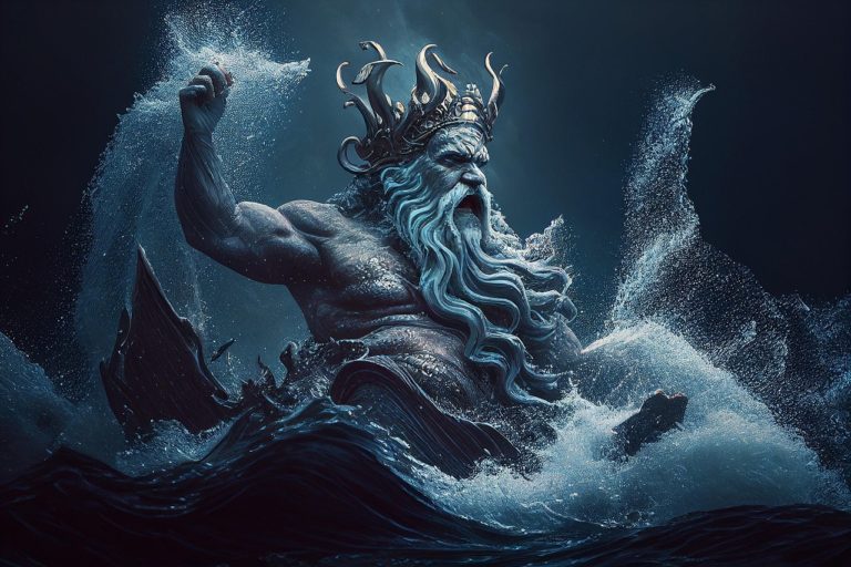 ai generated, poseidon, mythology, greek, god, nature, sea, ocean, fantasy, neptune, myth, legend